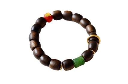 Hand Woven Chenxiang Wood & Green Hetian Jade & Nanhong Agate Beads Bracelet