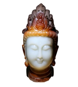 Superb Vintage Chinese Hetian Jade Carved Kwan-yin Head Statue