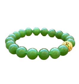 Exquisite Chinese Green Hetian Jade Beads Bracelet w 18K Gold Buckle