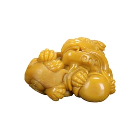 Superb Chinese Tianhuang Stone Carved Fortune Lion Statue