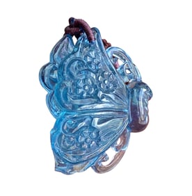 Beautiful Natural Aquamarine Carved Butterfly Pendant w Hand Woven Necklace