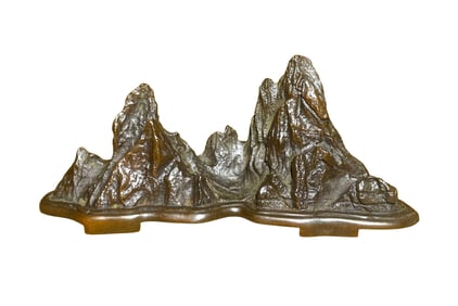 Vintage Chinese Brass Mountain Shape Brush Pen Shelf