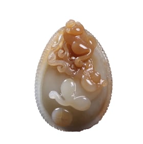 Chinese Hetian Jade Carved Monkey Pendant w Certificate