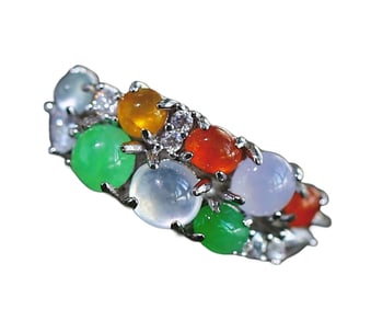Beautiful 925 Silver Inlay Jadeite Ring