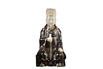 Superb Vintage Chinese Zitan Wood Inlay Shoushan Stone Figure Statue