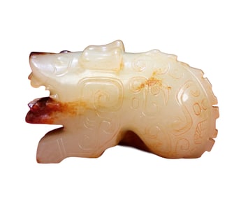 Vintage Chinese Hetian Jade Carved Fortune Dragon Pendant