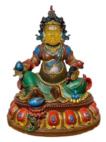 Vintage Chinese Gilt Gold Peking Glass Carved Yellow Jambhala Statue