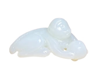 Chinese Hetian Jade Carved Monkey Pendant
