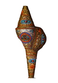 Vintage Tibetan Gilt Gold Copper Inlay Turquoise & Gem Conch