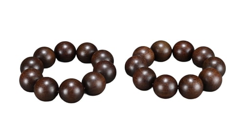 A Pair Vintage Chenxiang Wood Beads Bracelet