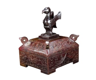 Superb Vintage Chinese Hetian Jade Carved Phoenix Box