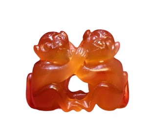Chinese Agate Carved Double Monkey Pendant