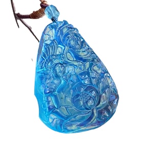 Beautiful Natural Aquamarine Carved Flower Butterfly Pendant