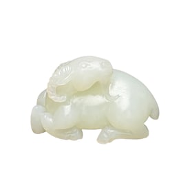 Superb Chinese Hetian Jade Carved Fortune Sheep Statue