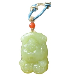 Superb Chinese Hetian Jade Carved Yellow Jambhal Pendant
