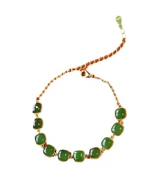 Chinese Silver Plated Gilt Gold Inlay Green Hetian Jade Bead Bracelet