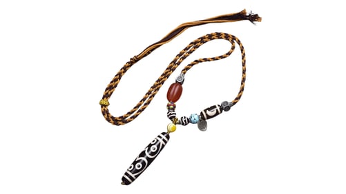 Hand Woven Tibetan Eleven Eye DZI Agate Lucky Pendant w Beads Necklace