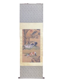 Chinese Watercolour On Silk Fortune Horse Design Painting - Li Gong Lin