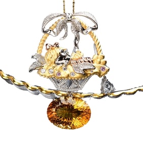 Exquisite 18K Gold Inlay Yellow Crystal Pendant