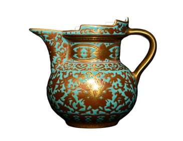 Chinese Qing Dynasty Gilt Gold Turquoise Glaze Flower Design Porcelain Cup