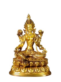 Superb Old Tibetan Gilt Gold Copper Tara Statue