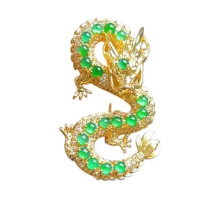 Beautiful Silver Plated Gilt Gold Inlay Jadeite Fortune Dragon Pendant