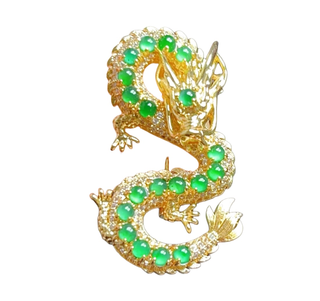 Beautiful Silver Plated Gilt Gold Inlay Jadeite Fortune Dragon Pendant (1 of 9)