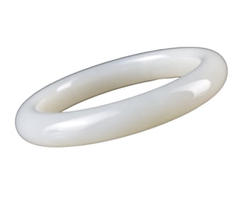 Inside Diameter 59mm Chinese White Hetian Jade Bracelet w Certificate
