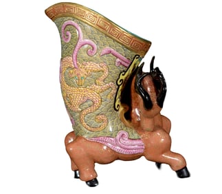 Chinese Qing Dynasty Gilt Edge Famille Rose Fortune Deer Porcelain Cup