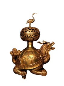 Vintage Chinese Gilt Gold Copper Dragon Turtle Incense Burner