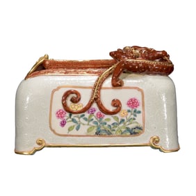 Chinese Qing Dynasty Gilt Edge Famille Rose High Relief Chi Dragon Porcelain Writing-Brush Washer
