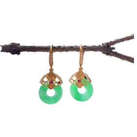 A Pair 925 Silver Inlay Jadeite Earring
