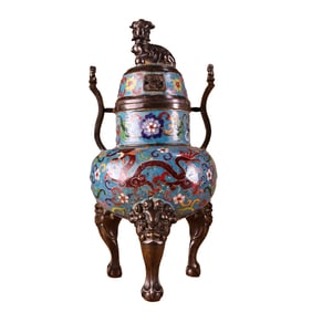 Vintage Chinese Gilt Gold Copper Cloisonne Incense Burner