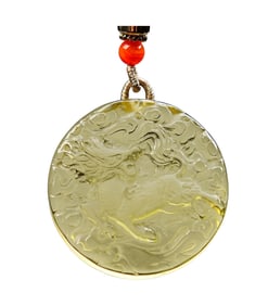 Beautiful Yellow Crystal Carved Fortune Dragon Pednant w Hand Woven Necklace
