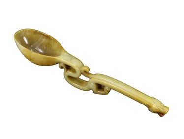 Superb Vintage Chinese Hetian Jade Long Handle Spoon