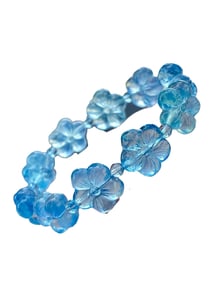 Hand Woven Aquamarine Carved Flowers Beads Bracelet