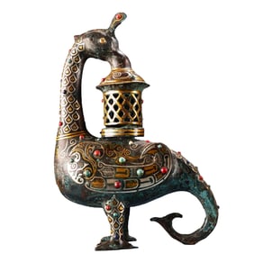 Vintage Chinese Gilt Gold Copper Inlay Gems Divine Bird Palace Lantern