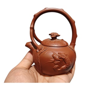 Antique Chinese Yixing Zisha Fortune Dragon Handle Teapot