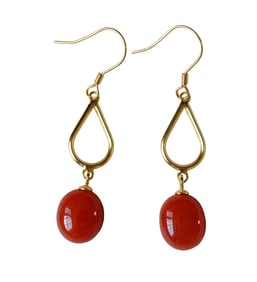 A Pair Chinese Silver Plated Gilt Gold Inlay Nanhong Agate Earring