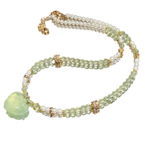 Beautiful Prehnite Carved Ruyi Pendant w Beads Necklace