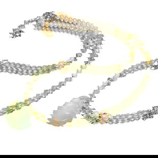 Beautiful Prehnite Carved Ruyi Pendant w Beads Necklace: Beautiful Prehnite Carved Ruyi Pendant w Beads NecklaceDimension: 4.7 (mm) 0.18 (inches) Weight: 0.47 lbs/ 213 g