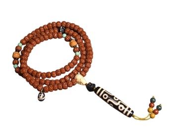Hand Woven Tibetan Nine Eye DZI Agate Lucky Pendant w Beads Necklace