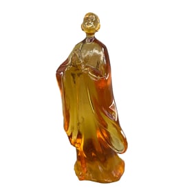 Vintage Chinese Yellow Peking Glass Carved Figure Statue