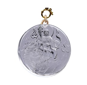 Beautiful White Crystal Carved Ksitigarbha Pednant w Hand Woven Necklace