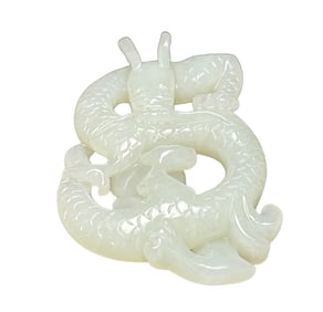 Superb Chinese Hetian Jade Carved Fortune Dragon Pendant