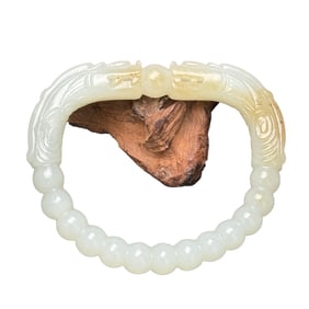 Inside Diameter 60mm Chinese Hetian Jade Carved Double Dragon Bracelet
