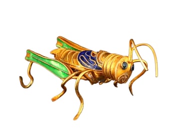 Vivid Chinese Gold Wire Enamel Locust Statue