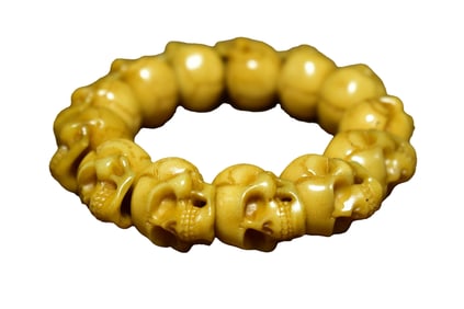 Old Chinese Deer Horn Carved Skull Beads Bracelet