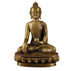 Vintage Tibetan Buddhism Gilt Gold Copper Medicine Buddha Statue