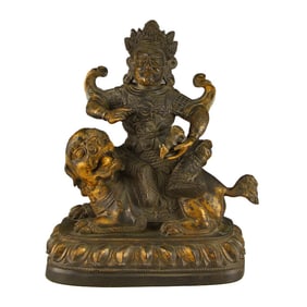 Vintage Tibetan Buddhism Gilt Gold Red Copper Yellow Jambhala Statue